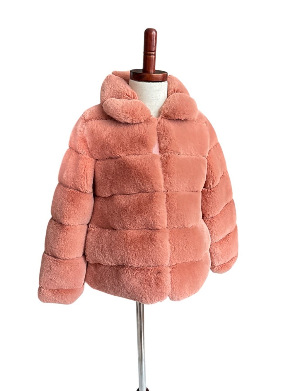 Abel & Lula Dusty coral Pink Faux Fur Horizontal Channel Coat / Jacket – Size 6